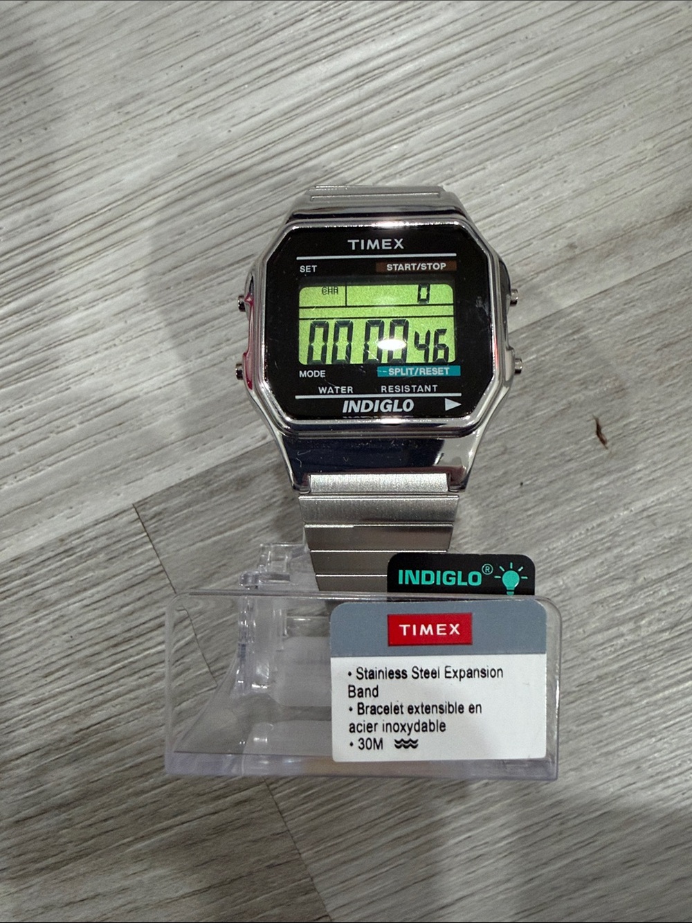 Timex Silver Stainless Steel Digital Indiglo Watch